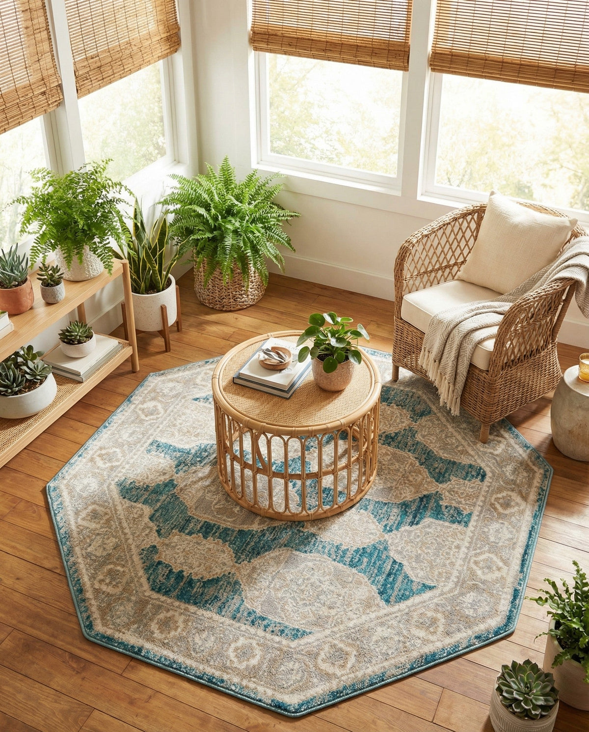 Seville Stripes Collection Area Rug -  Granada (Blue) Octagon Blue  lifestyle 47