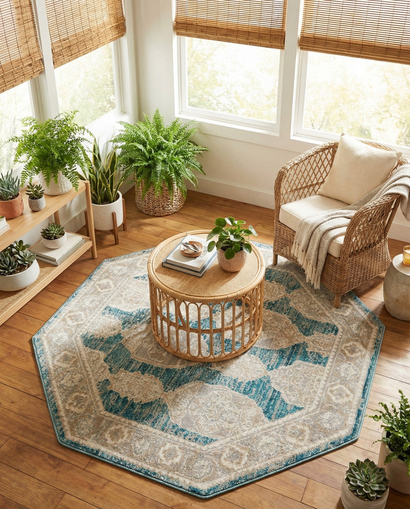Seville Stripes Collection Area Rug -  Granada (Blue) Octagon Blue  lifestyle 47
