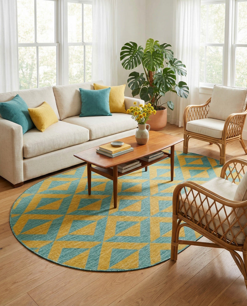 Urban Oasis Rugs Collection Area Rug -  Highrise (Yellow and Aqua) Oval Yellow and Aqua  lifestyle 36