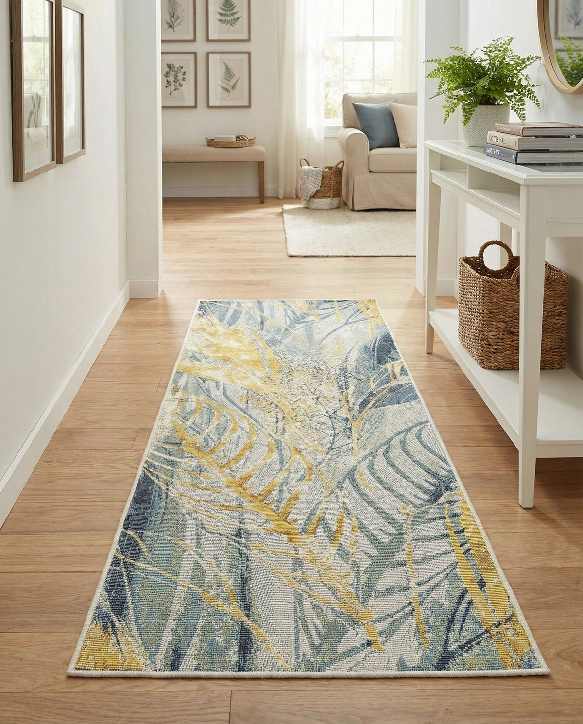 Seaside Blooms Collection Area Rug -  Blossom Runner Gray Ivory Yellow  lifestyle 85