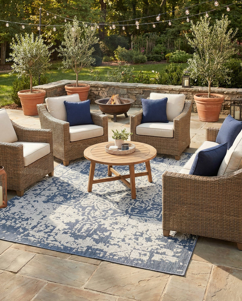 Patio Heritage Collection Area Rug - Santorini Rectangle Navy Blue  lifestyle 34