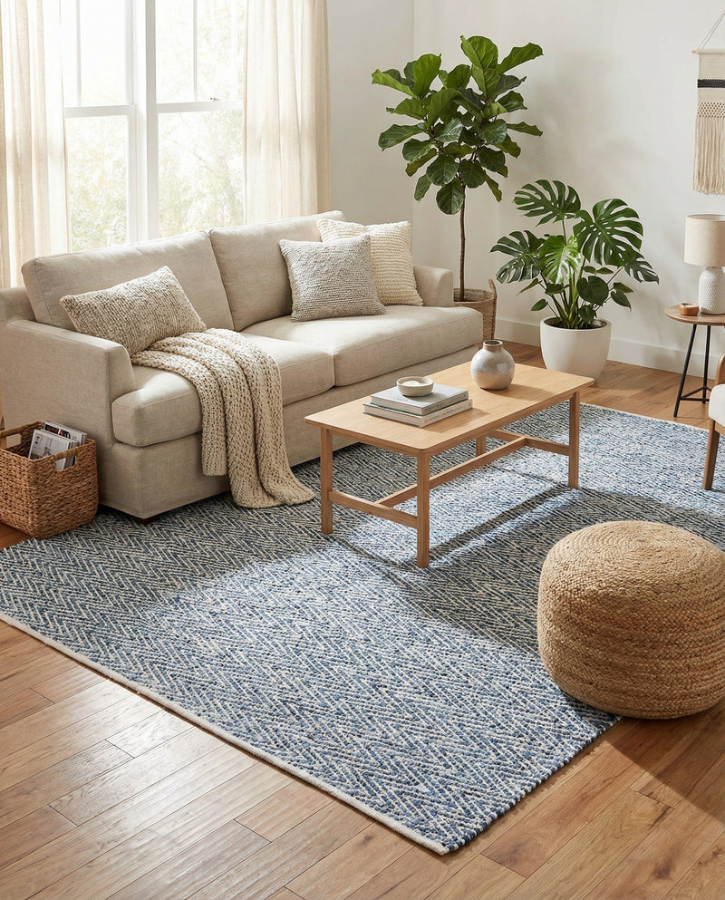 Zigzag Marina Collection Area Rug - HarborStripes Rectangle Denim  lifestyle 34