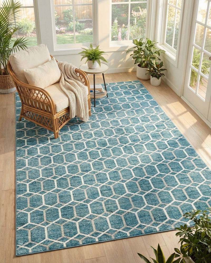 Garden Maze Retreat Collection Area Rug - Hedgegrove Rectangle Blue  lifestyle 35