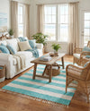 Tassel Trail Collection Area Rug - Pathway (Turquoise and Ivory) Rectangle Turquoise and Ivory  lifestyle 17
