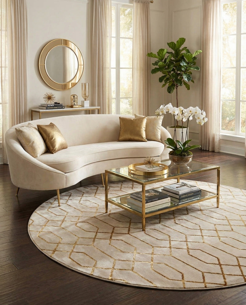 Hollywood Luxe Collection Area Rug - Sunset (White Gold) Round White Gold  lifestyle 45