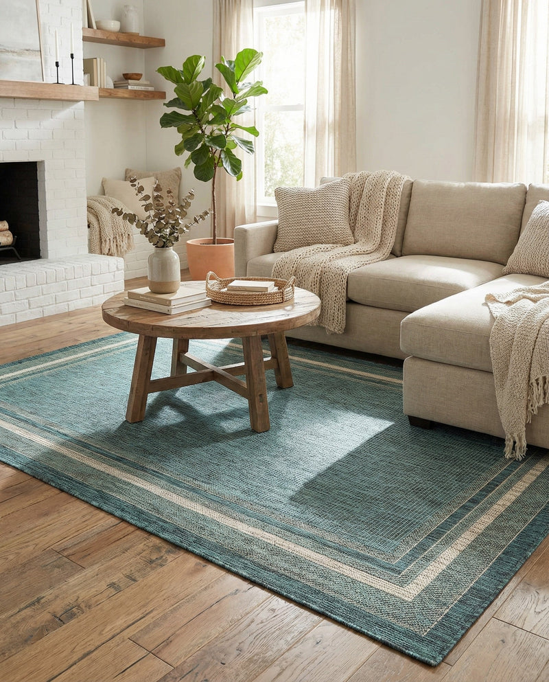 Terrace Fringe Collection Area Rug - Veranda (Teal) Rectangle Teal  lifestyle 7