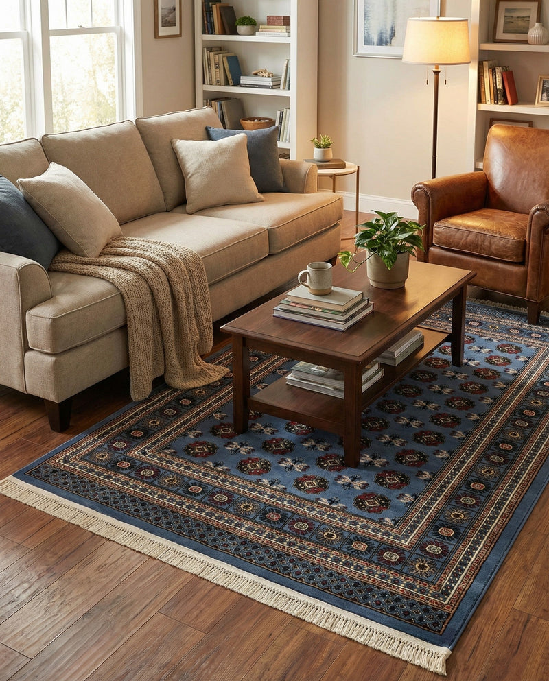 Samarkand Elegance Collection Area Rug -  Margilan (Blue) Rectangle Blue  lifestyle 7
