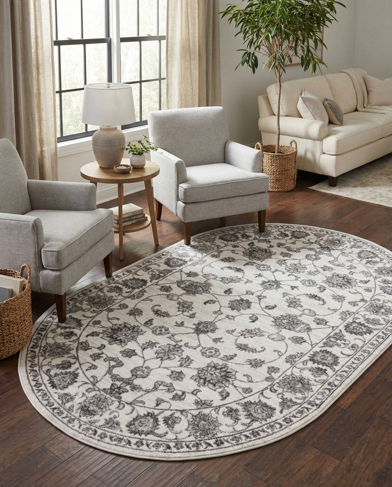 Charleston Elegance Collection Area Rug -  Seaport (white Gray) Oval white Gray  lifestyle 40