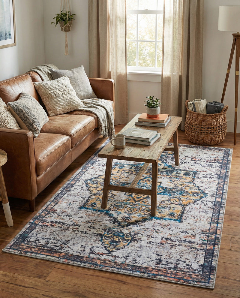 Baroque Era Collection Area Rug - Versailles (Sea Salt White) Rectangle Sea Salt White  lifestyle 5