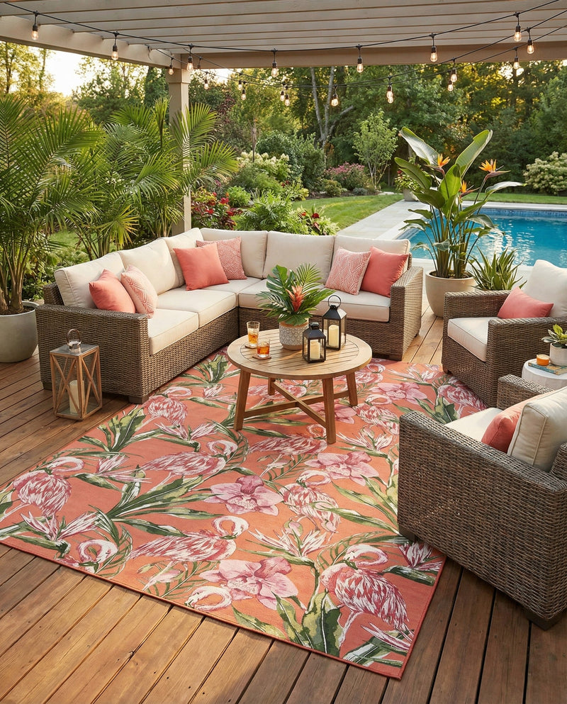 Seaside Blooms Collection Area Rug -  Kyoto Rectangle Coral  lifestyle 15