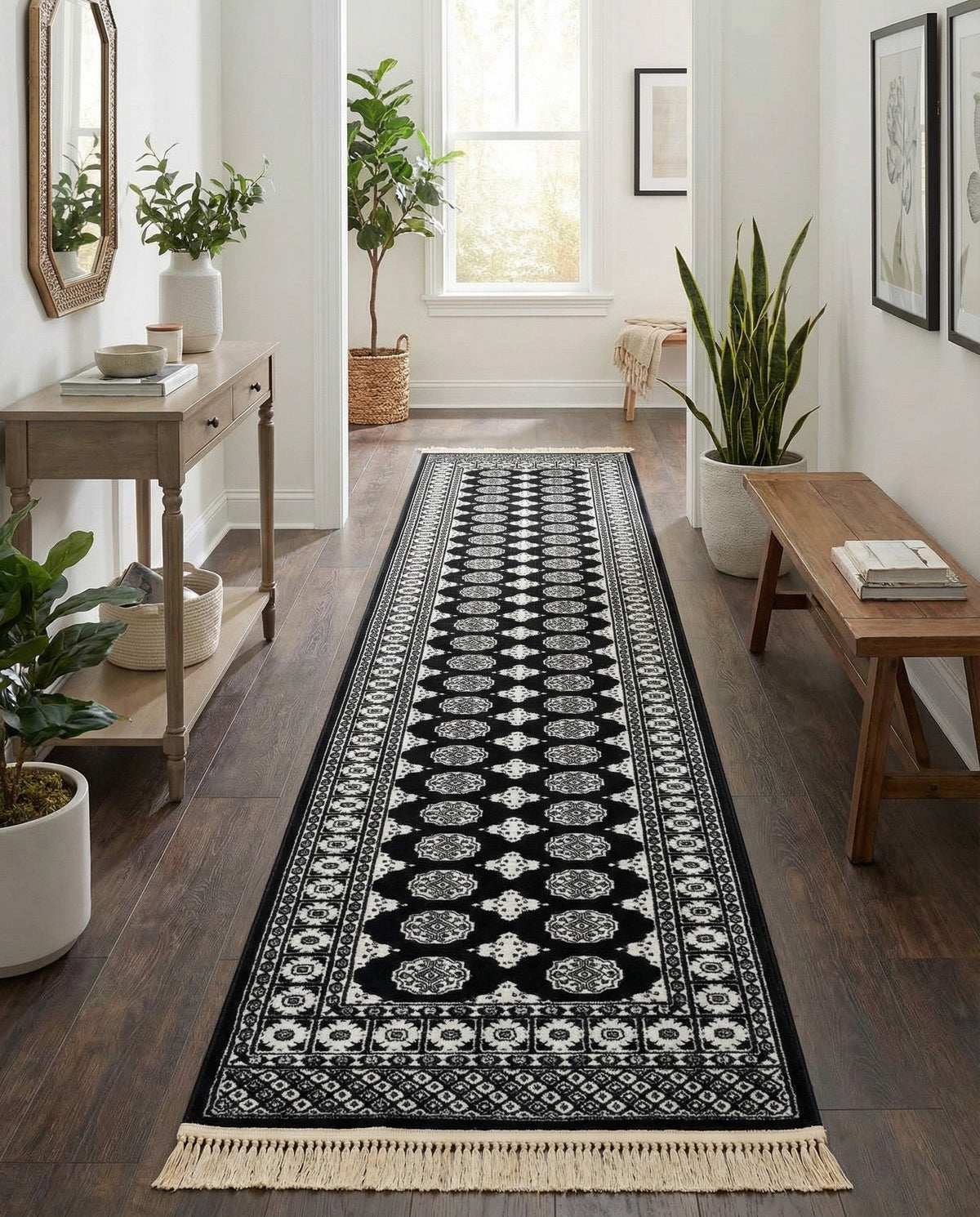 Samarkand Elegance Collection Area Rug -  Margilan (Black and White) Runner Black and White  lifestyle 83