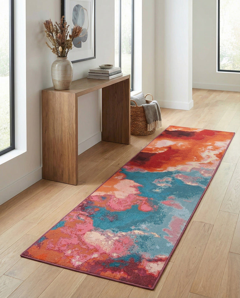 Urban Terrace Collection Area Rug -  Patio Runner Gray and Pink  lifestyle 75