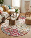 Mediterranean Lattice Collection Area Rug -  Casablanca (Ivory Multi) Oval Ivory Multi  lifestyle 68