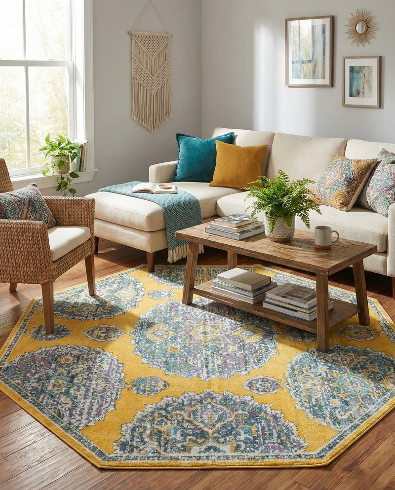 Arcadia Rugs Collection Area Rug -  Atlantis (Yellow) Octagon Yellow  lifestyle 33