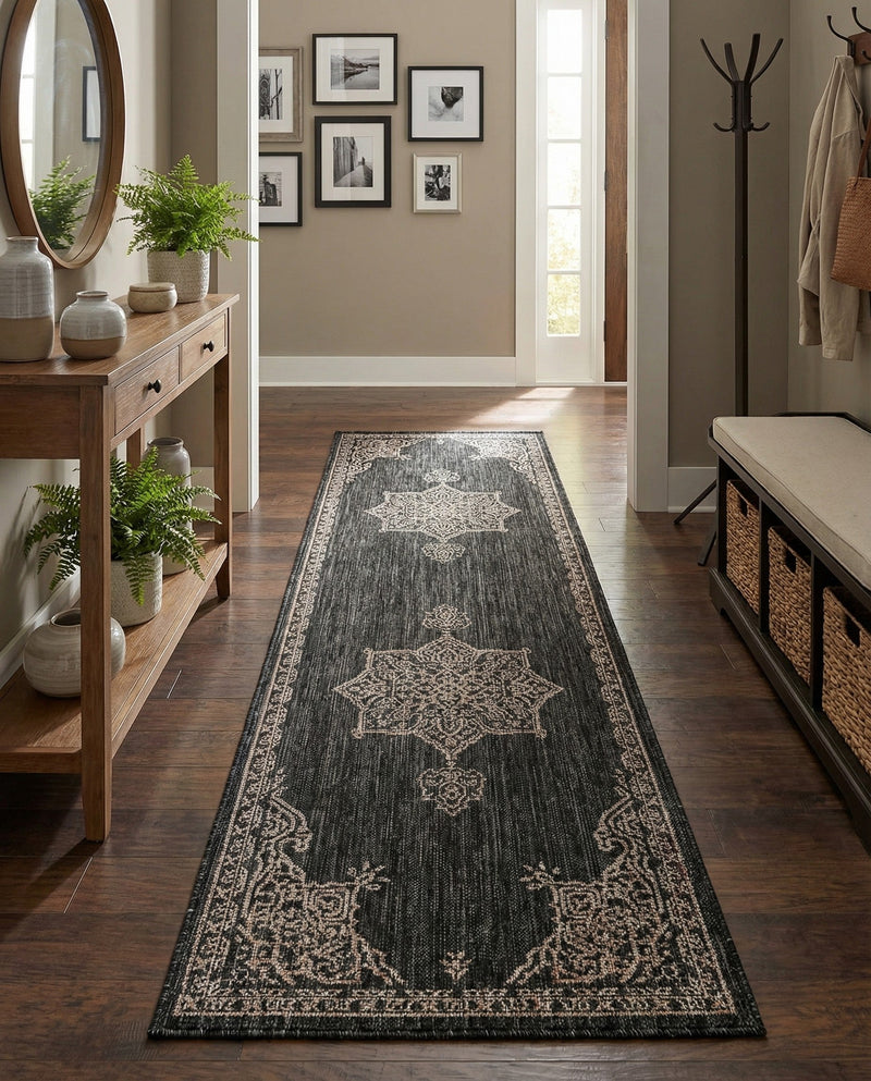 Patio Heritage Collection Area Rug -  Charleston (Charcoal Gray) Runner Charcoal Gray  lifestyle 65