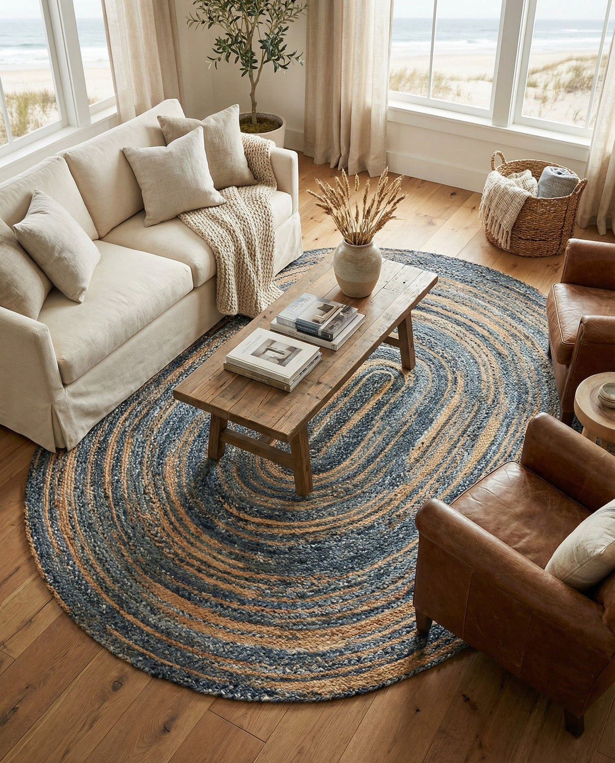 Woven Udaipur Collection Area Rug - Sahara Oval Blue and Natural  lifestyle 101