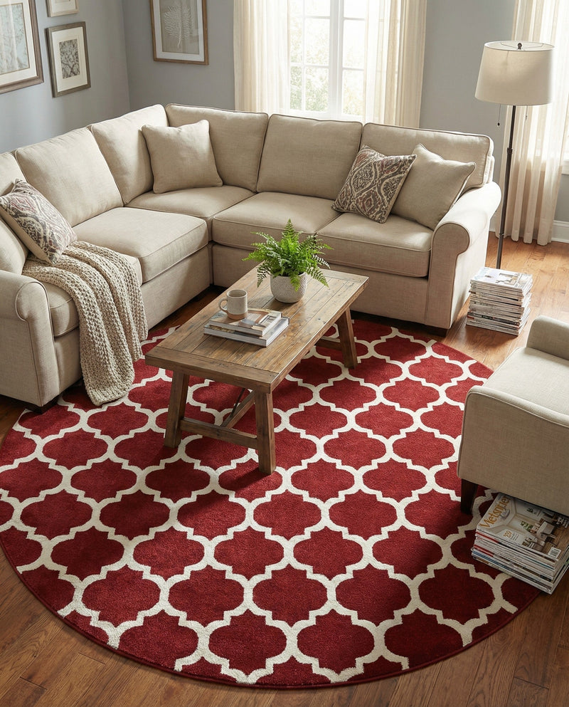 Lattice Gardens Collection Area Rug -  Bloomfield (Dark Terracotta) Round Dark Terracotta  lifestyle 55