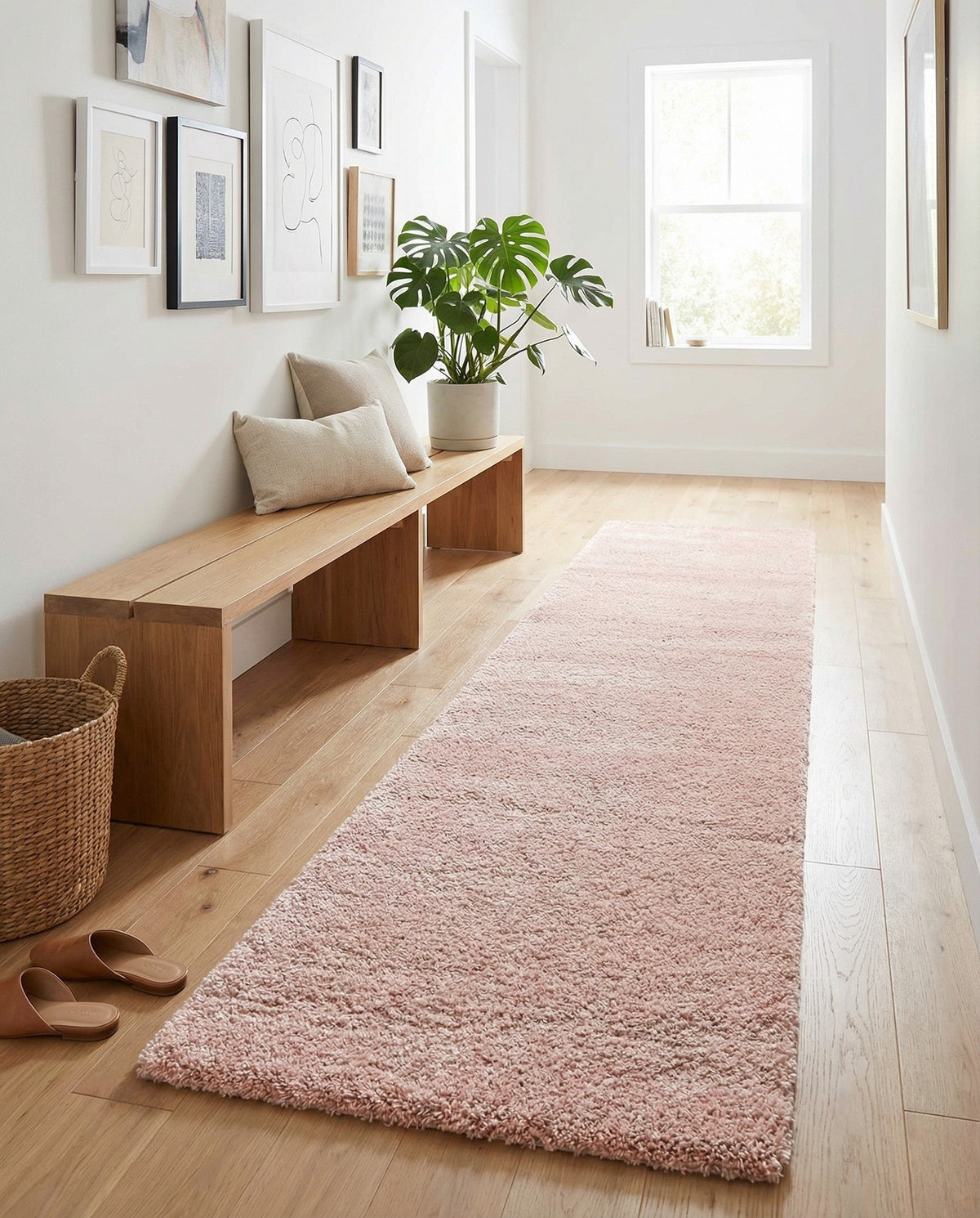 Solid Shag Seaside Collection Area Rug - Azure Cove (Pink) Runner Pink  lifestyle 28