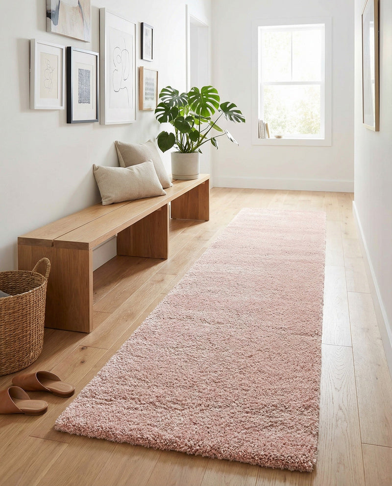 Solid Shag Seaside Collection Area Rug - Azure Cove (Pink) Runner Pink  lifestyle 28