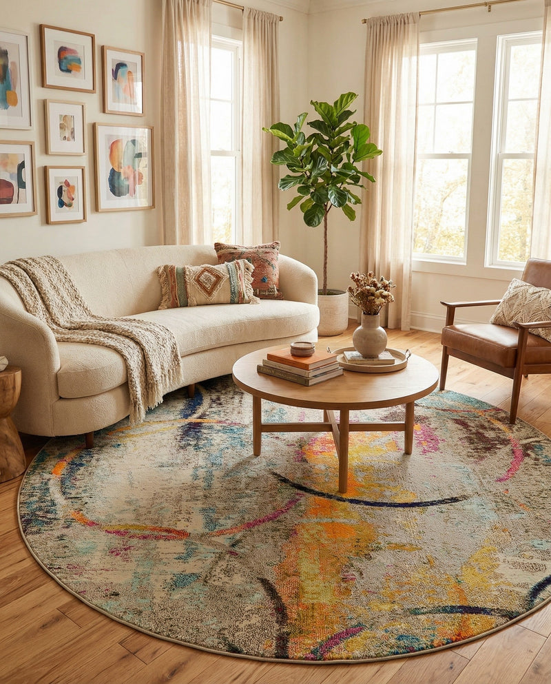 Chromatic Oasis Collection Area Rug -  Fresco Round Multi  lifestyle 53