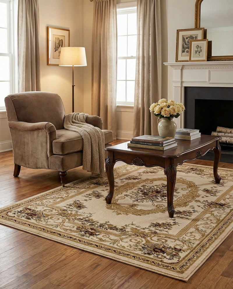 Versailles Elegance Collection Area Rug -  Louveciennes (Cream) Rectangle Cream  lifestyle 29
