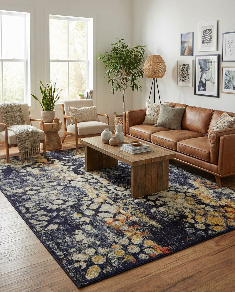 Venetian Tapestry Collection Area Rug - Murano Rectangle Navy Blue  lifestyle 15
