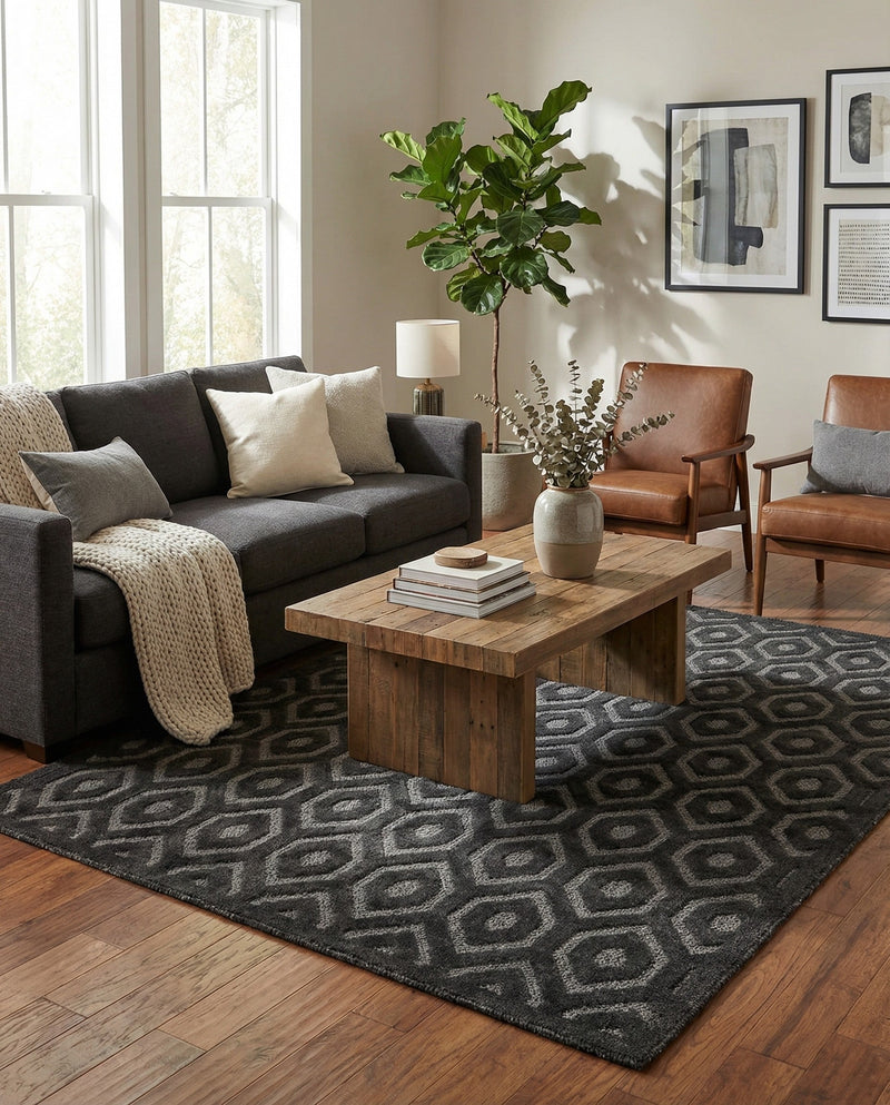 Garden Lattice Charm Collection Area Rug - Arbor (Charcoal) Rectangle Charcoal  lifestyle 11