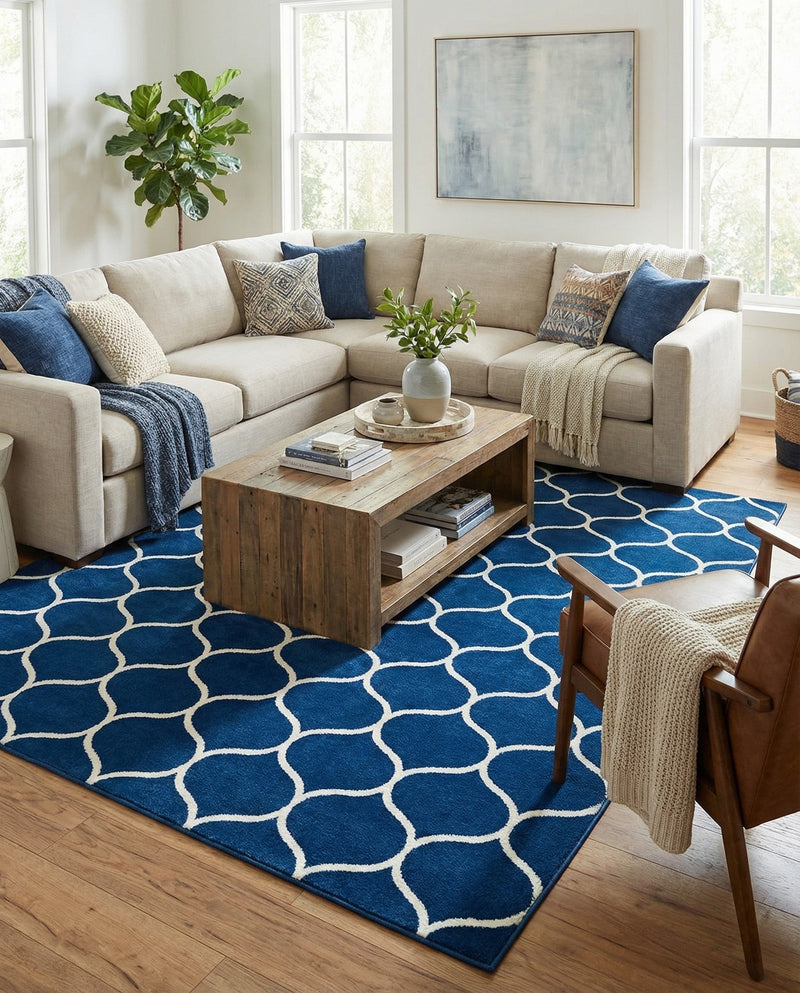 Trellis Mosaic Collection Area Rug -  Pergolatown (Navy Blue) Rectangle Navy Blue  lifestyle 5