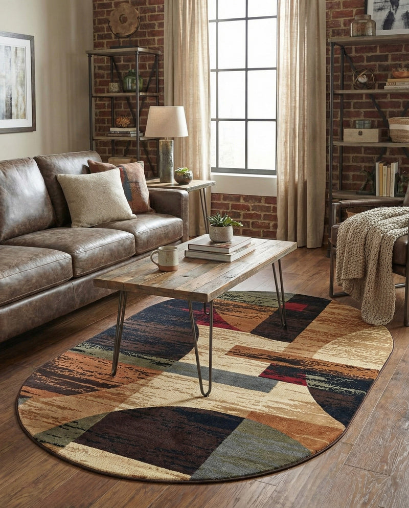 Bistro Lounge Collection Area Rug -  Latte Oval Multi  lifestyle 52