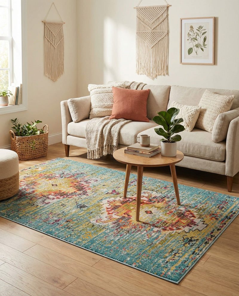 Venetian Tapestry Collection Area Rug -  SanMarco Rectangle Turquoise  lifestyle 17