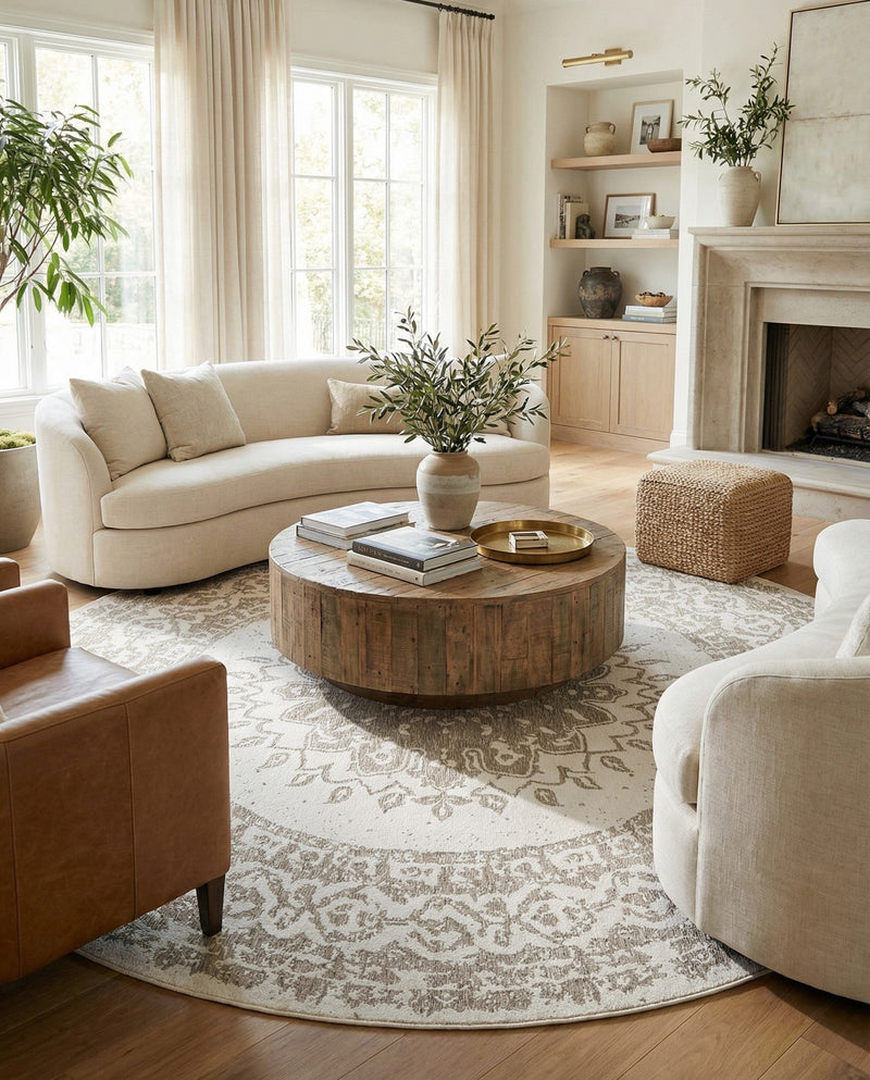 Patio Heritage Collection Area Rug -  Lafayette (Gray) Round Gray  lifestyle 43
