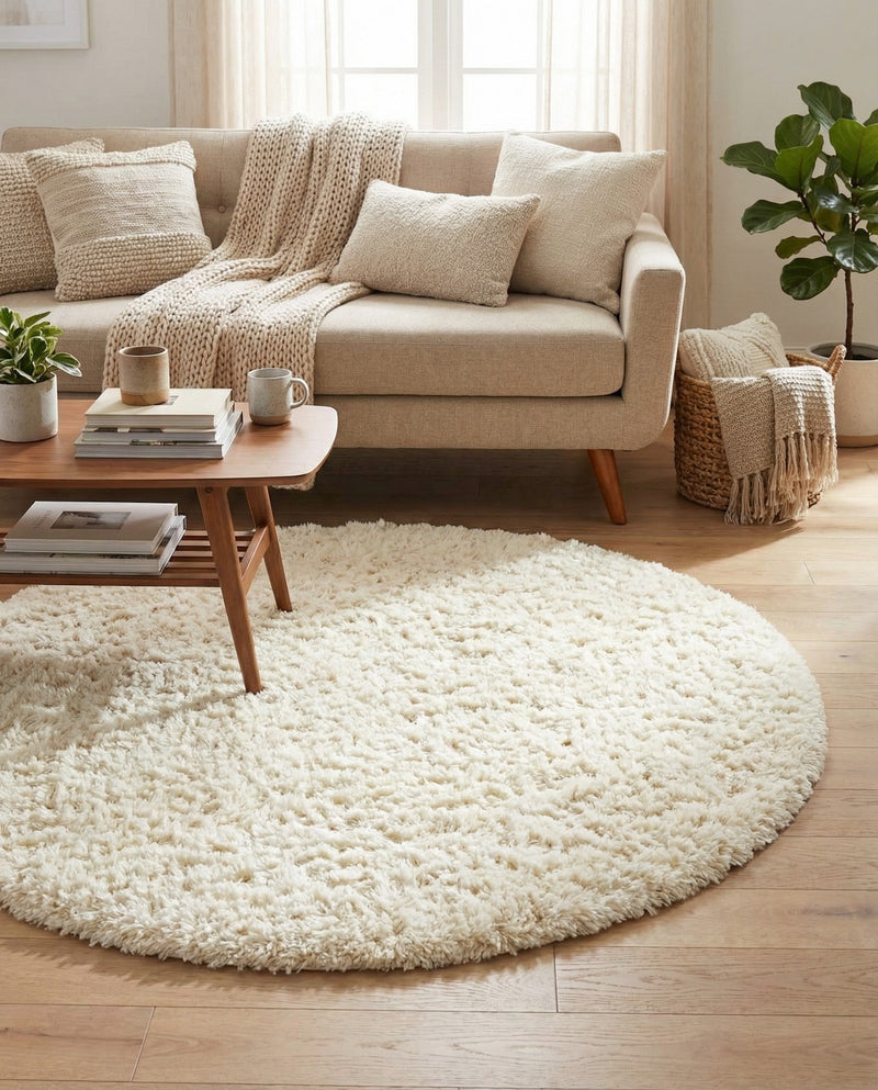 Eternal Plush Oasis Collection Area Rug -  Tranquility (Pearl) Round Pearl  lifestyle 26