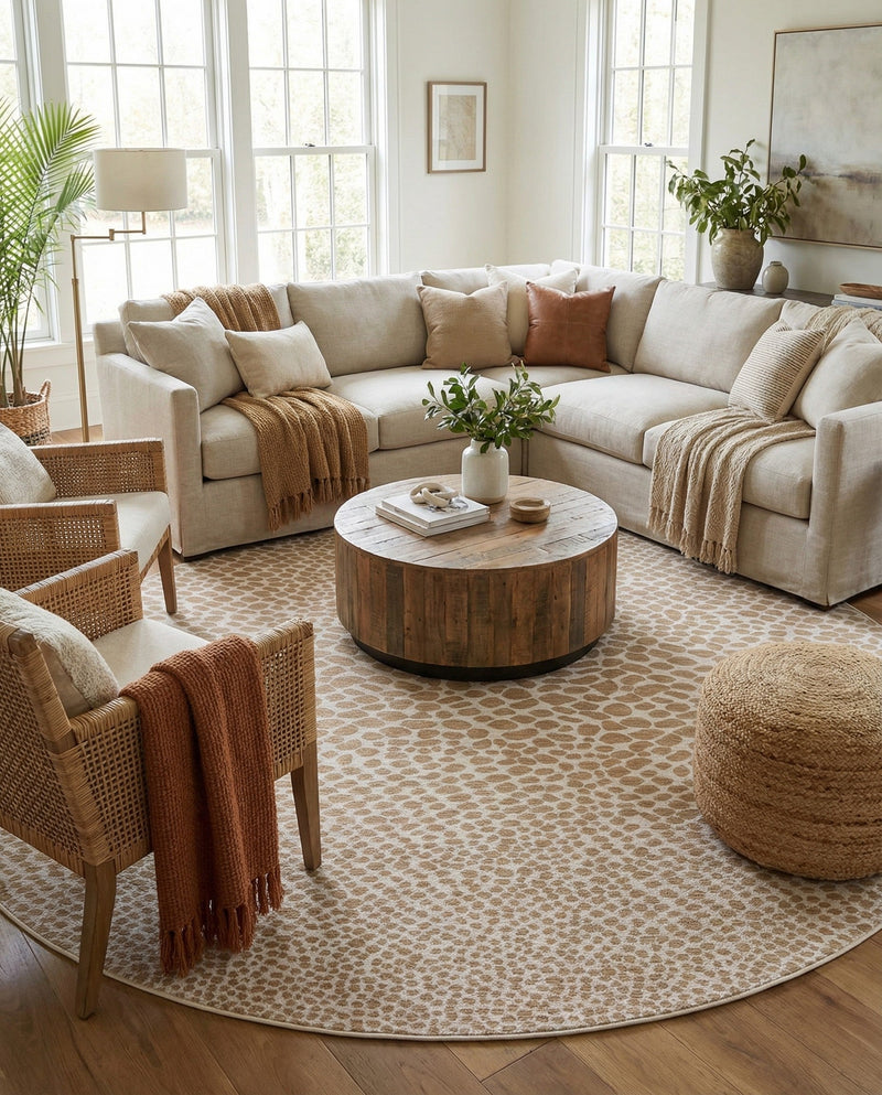Urban Oasis Rugs Collection Area Rug -  Terrace (Dark Beige) Round Dark Beige  lifestyle 67