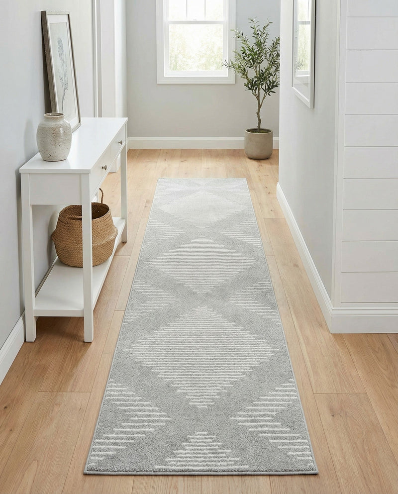 Seychelles Stripes Collection Area Rug - Mahe (Gray and Ivory) Runner Gray and Ivory  lifestyle 24