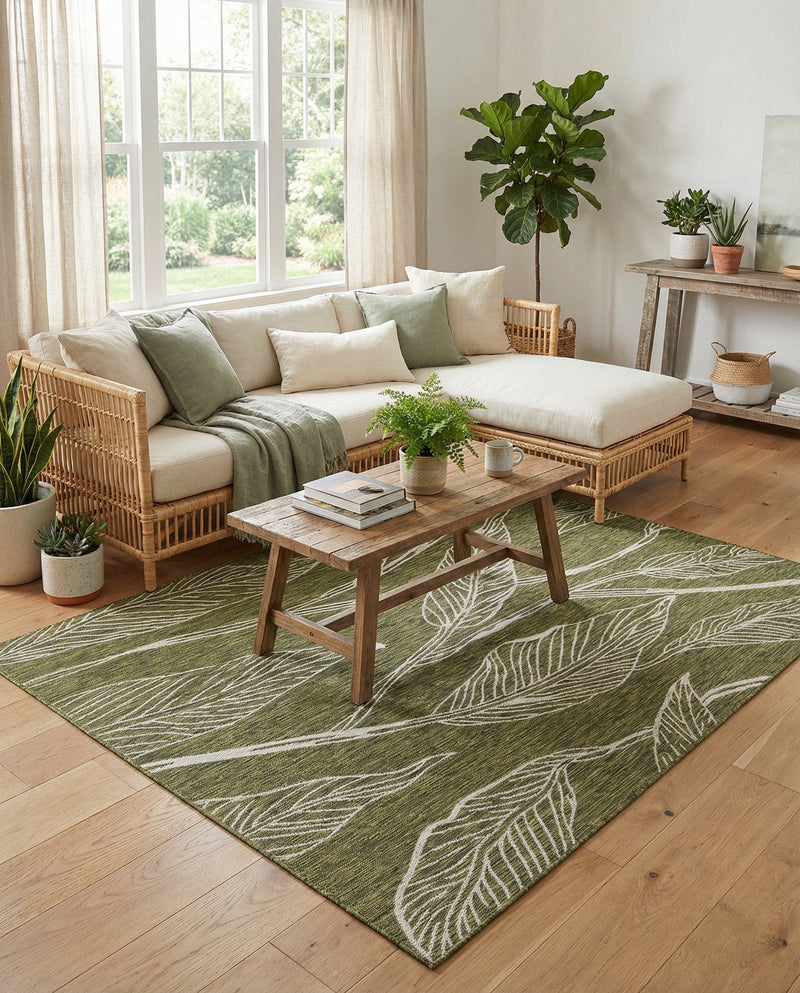 Seaside Blooms Collection Area Rug -  Evergreen (Green) Rectangle Green  lifestyle 5