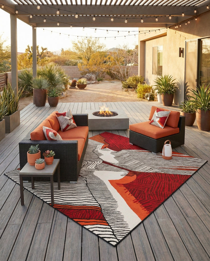 Urban Terrace Collection Area Rug -  Porch Square Red and Black  lifestyle 40