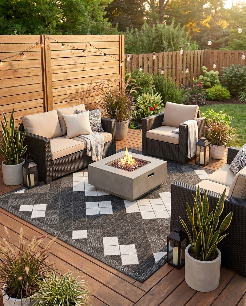 Urban Terrace Collection Area Rug -  Williamsburg Square Black and White  lifestyle 79