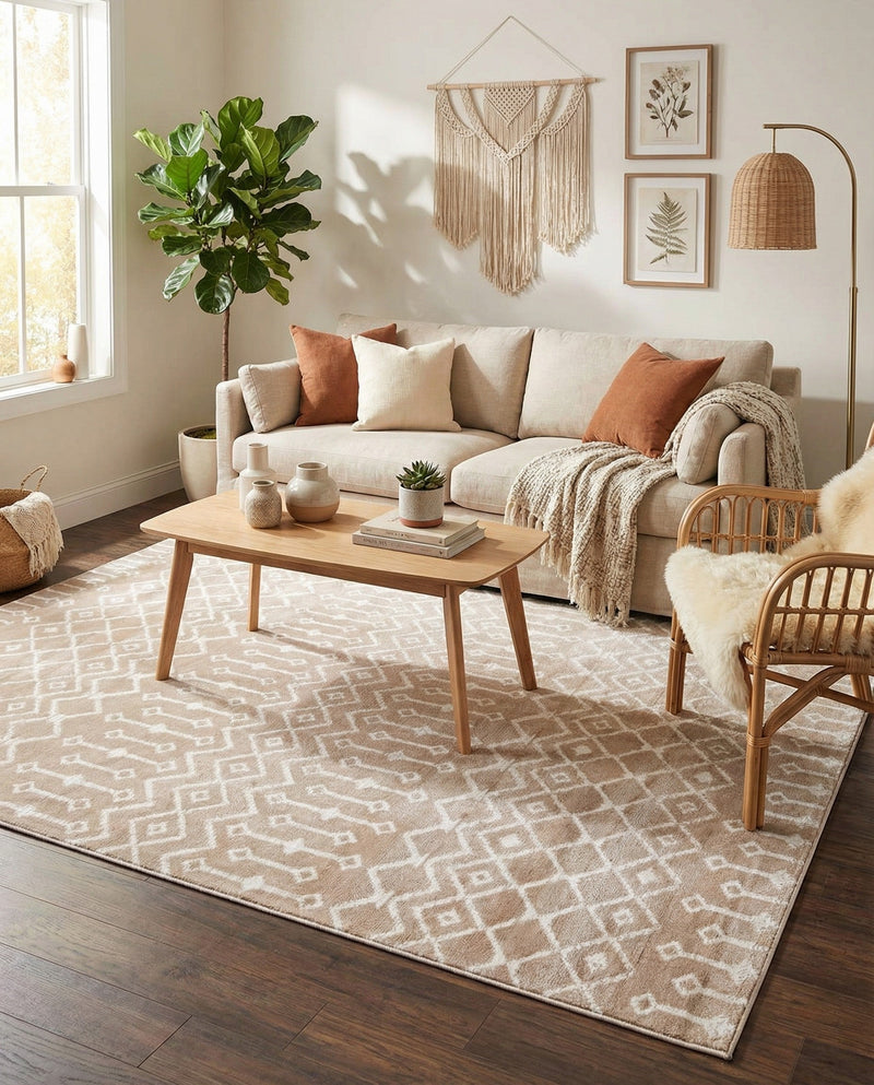 Marrakech Lattice Collection Area Rug - Medina (Beige) Rectangle Beige  lifestyle 23