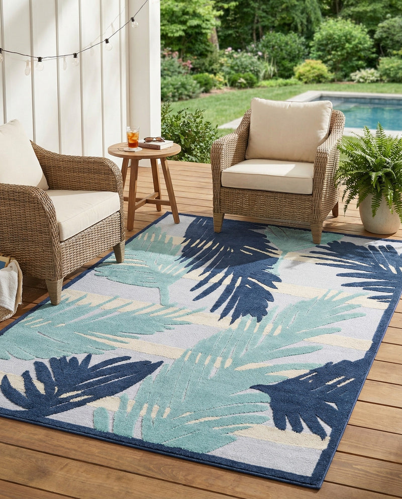 Bahama Breeze Outdoor Collection Area Rug -  CatCay Rectangle Gray Blue  lifestyle 46