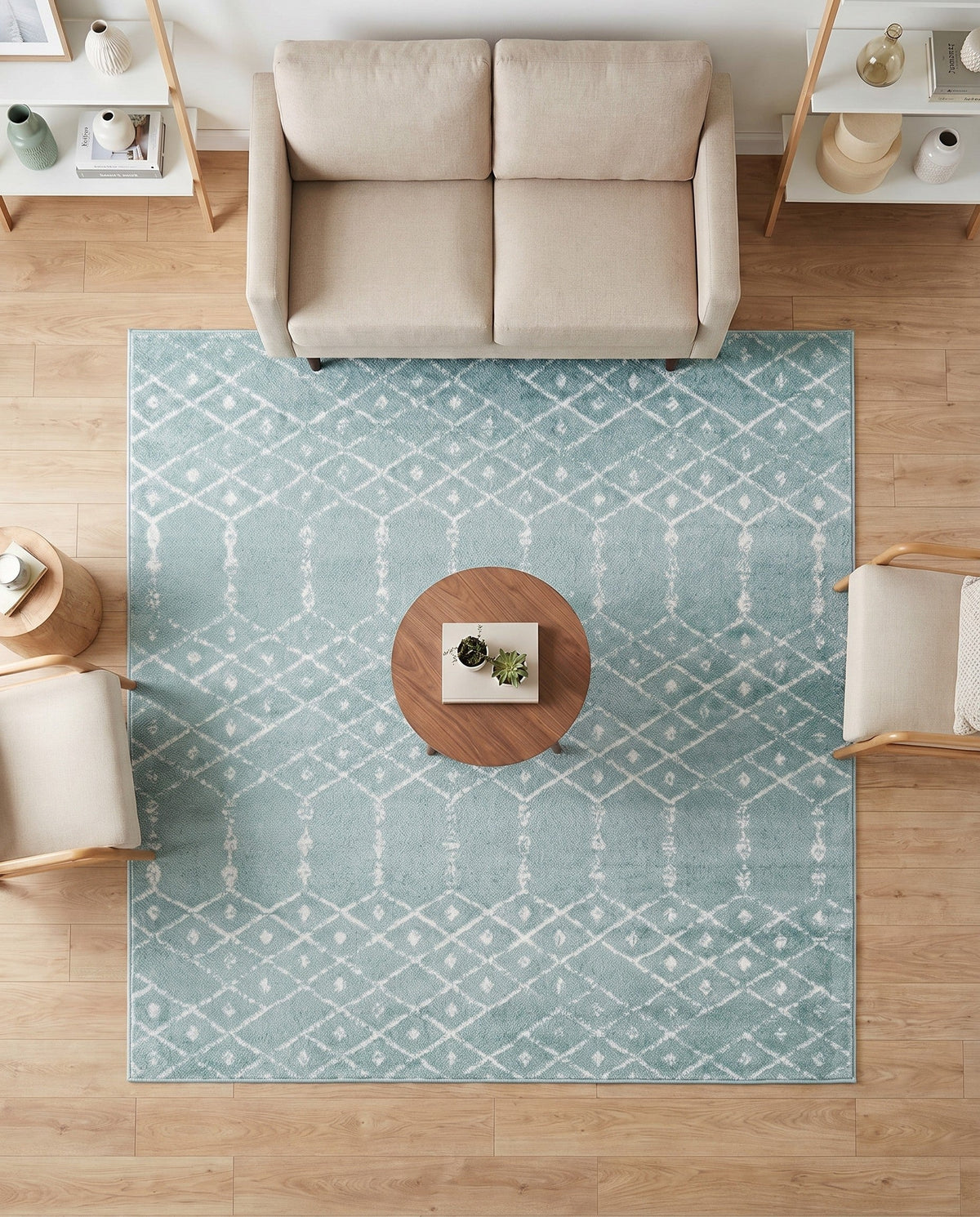 Marrakesh Lattice Collection Area Rug - Casablanca (Aqua) Square Aqua  lifestyle 116