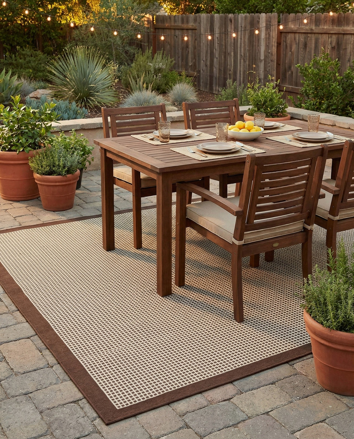 Terrace Fringe Collection Area Rug - Oceanside Square Brown  lifestyle 157