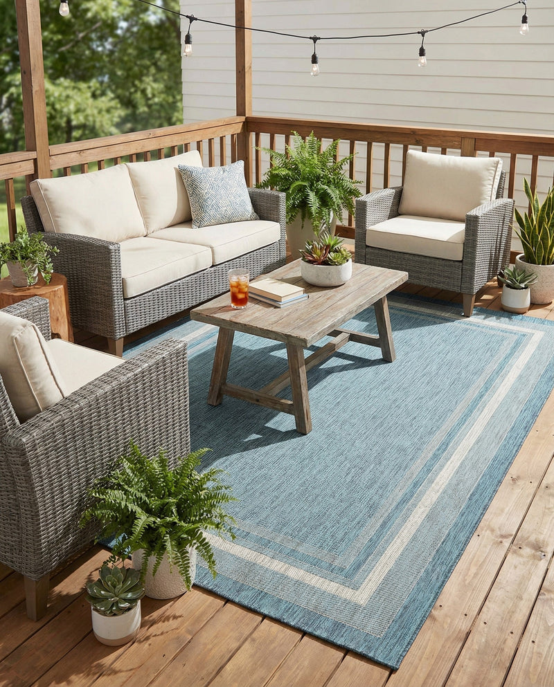 Terrace Fringe Collection Area Rug - Veranda (Teal) Rectangle Teal  lifestyle 22