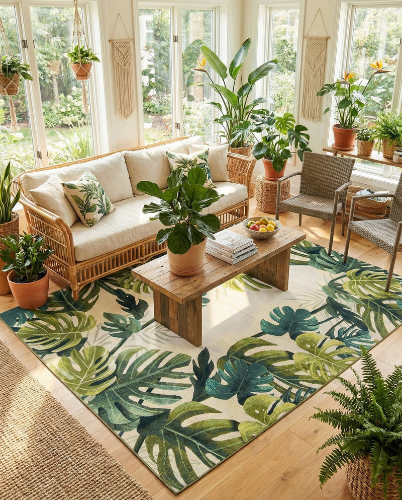 Seaside Blooms Collection Area Rug -  Ivy Rectangle Green  lifestyle 55