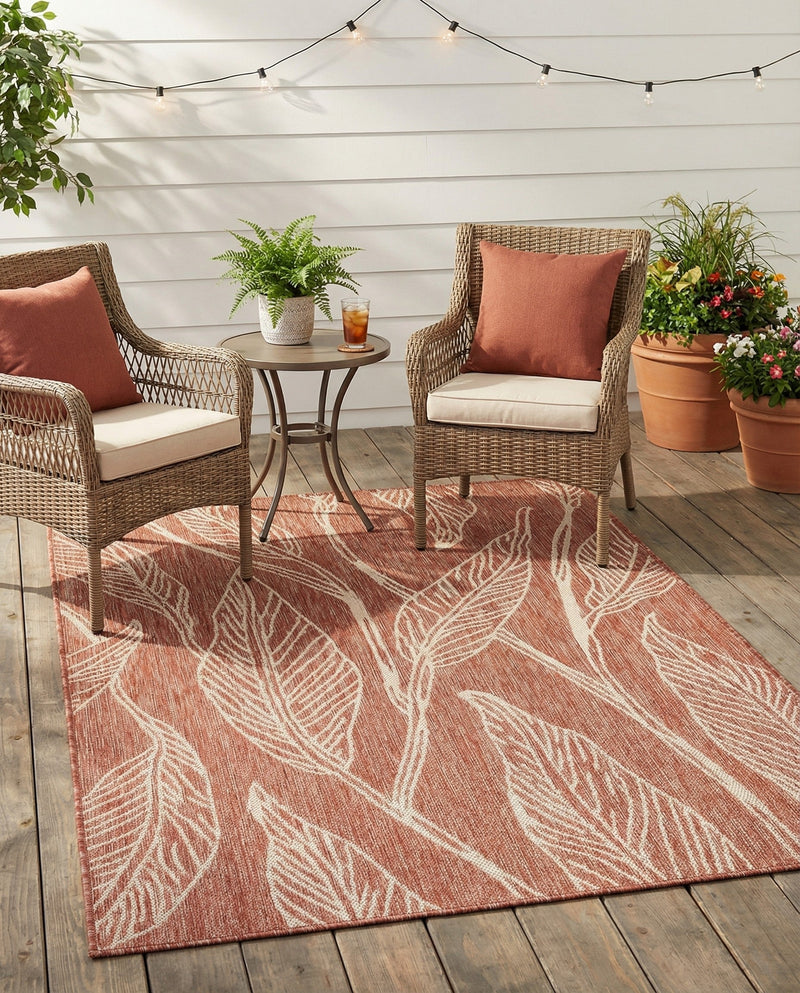 Seaside Blooms Collection Area Rug -  Evergreen (Rust Red) Rectangle Rust Red  lifestyle 9