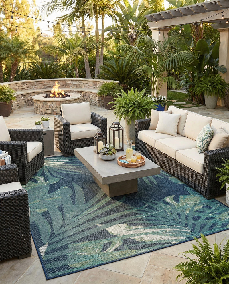 Coastal Terrace Collection Area Rug -  Anchor Rectangle Navy Blue  lifestyle 11