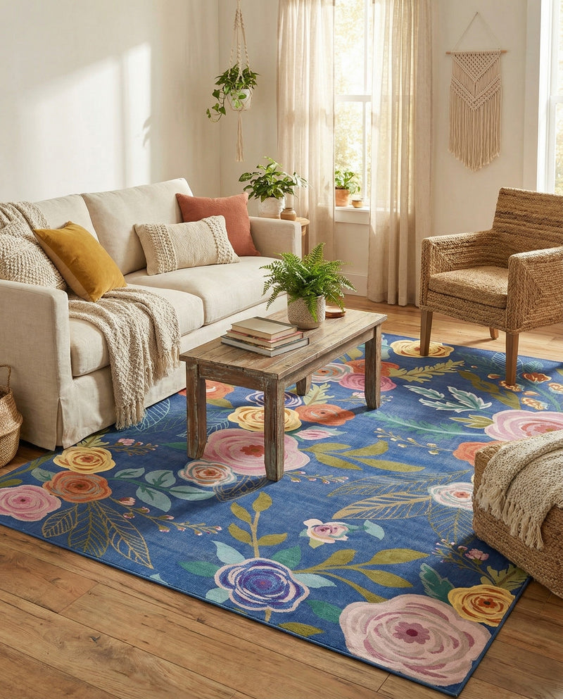 Meadow Breeze Collection Area Rug -  Petal Rectangle Blue  lifestyle 19