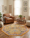 Seville Stripes Collection Area Rug -  Malaga (Yellow) Octagon Yellow  lifestyle 24