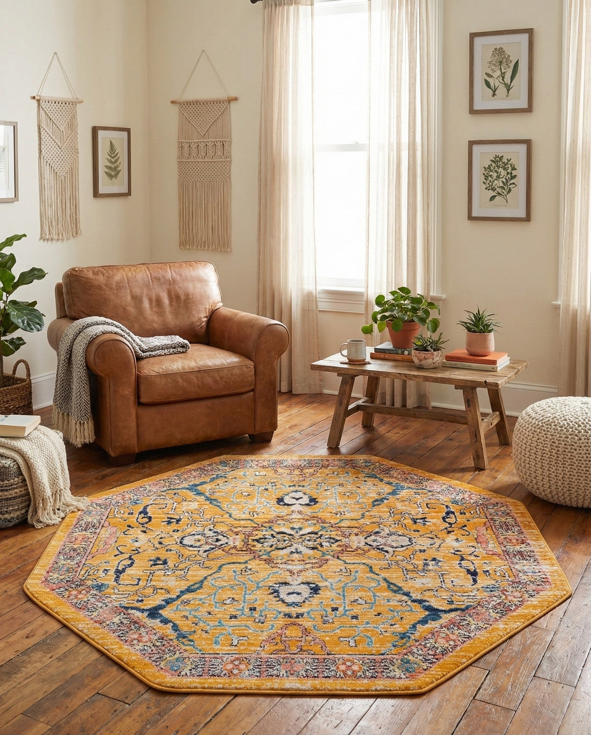 Seville Stripes Collection Area Rug -  Malaga (Yellow) Octagon Yellow  lifestyle 24