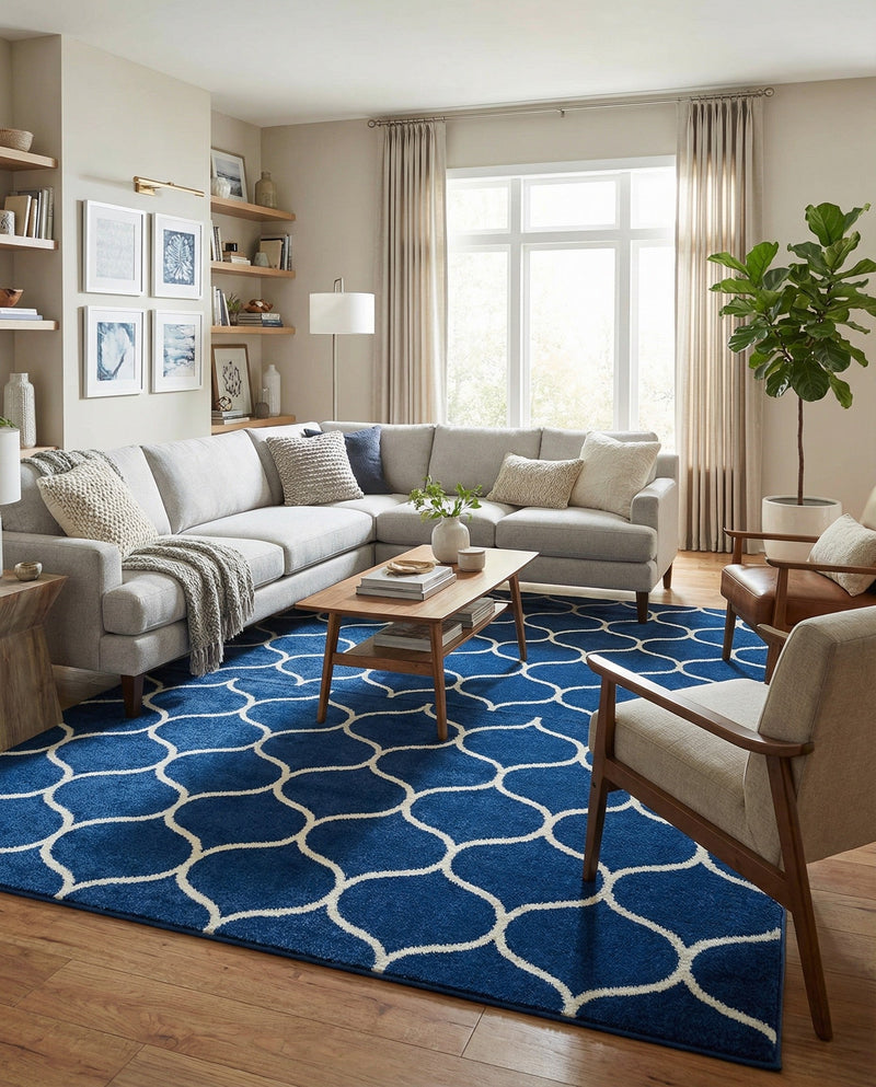 Trellis Mosaic Collection Area Rug -  Pergolatown (Navy Blue) Rectangle Navy Blue  lifestyle 6