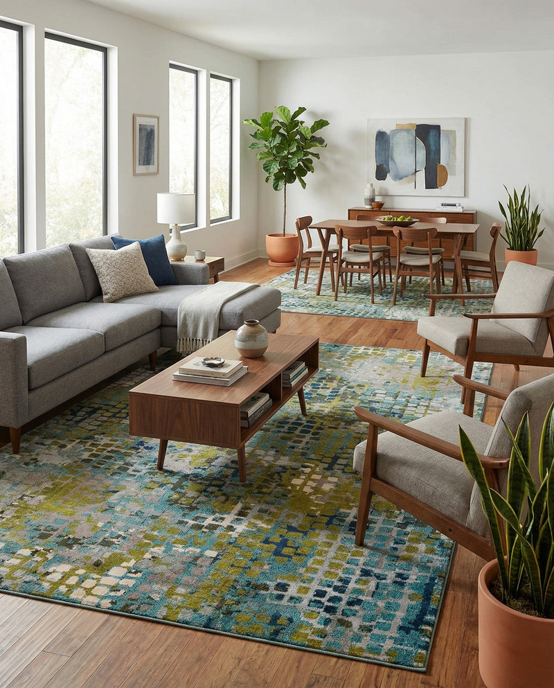 Chromatic Oasis Collection Area Rug -  Tropic Rectangle Blue Green  lifestyle 9